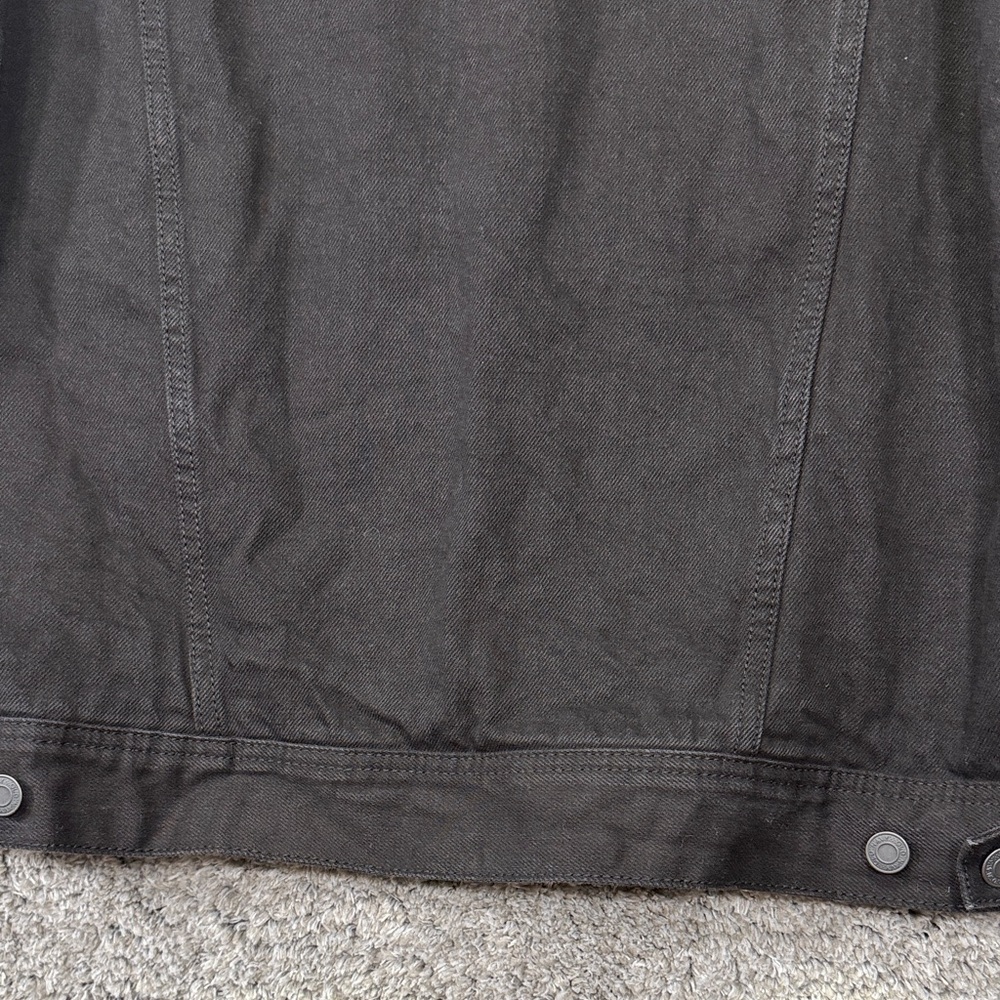 Old Navy Black Denim Sherpa LinedJacket for Men Size Large Collared Trucker Coat - Picture 14 of 16